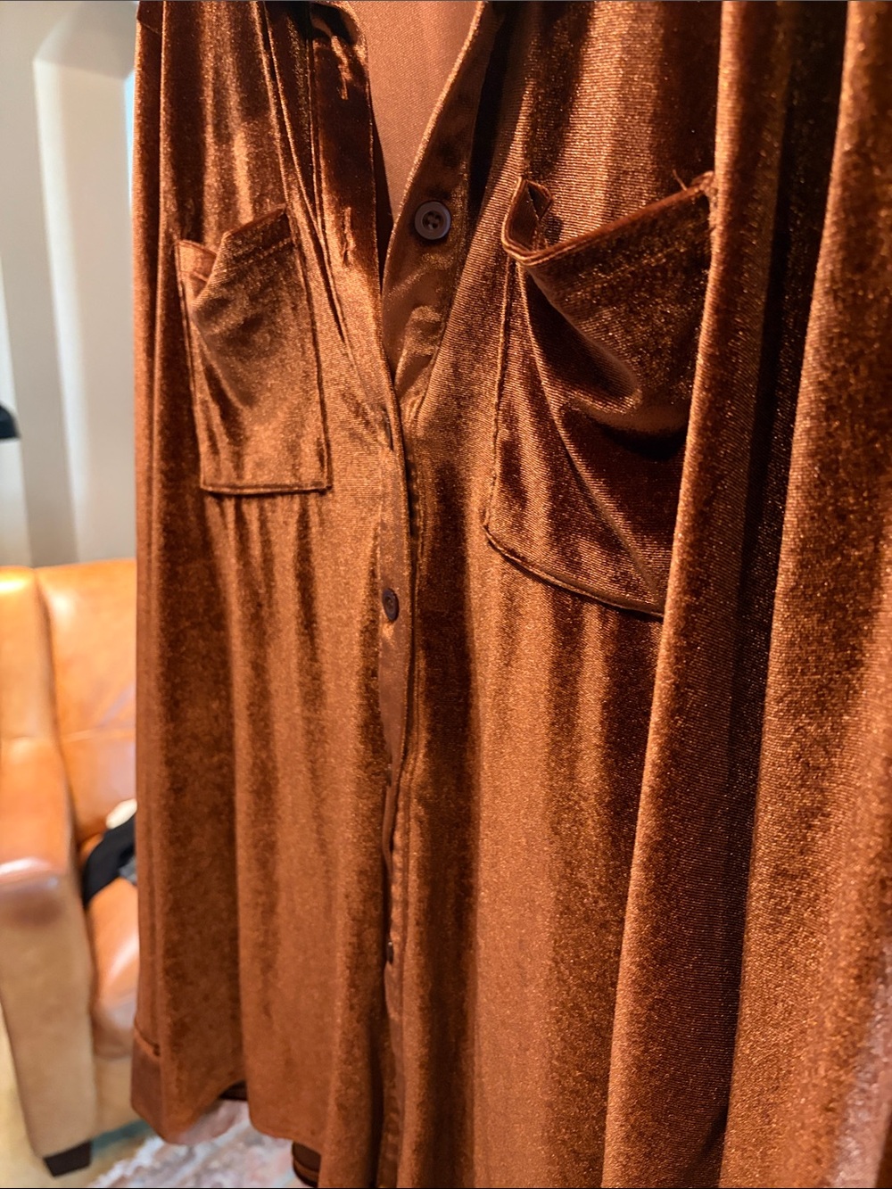 Brown Velvet Button-Up Shirt - Picture 3 of 5